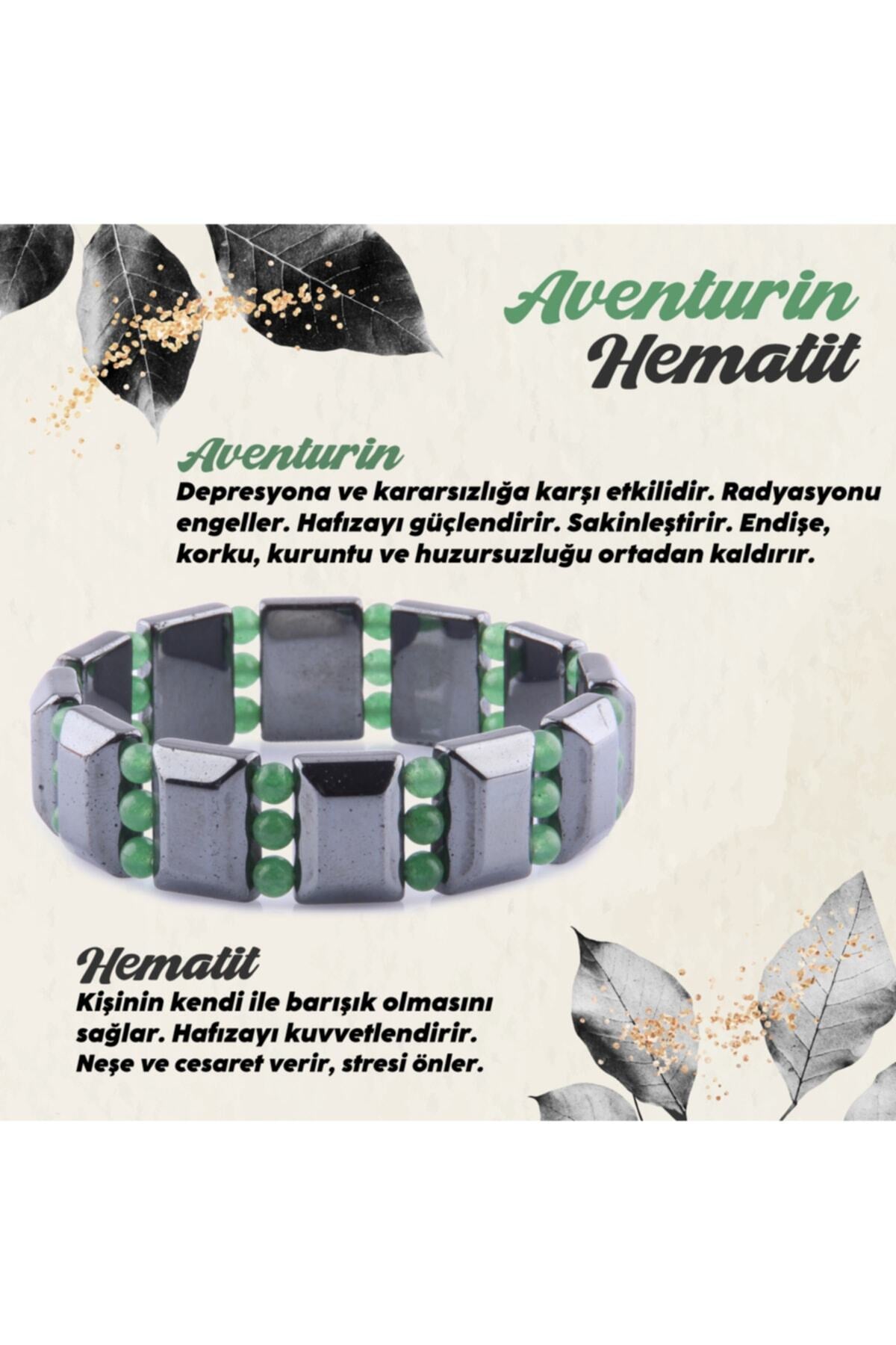 Sertifikalı Hematit - Aventurin Doğal Taş Roleks Bileklik 15 Mm B755
