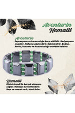 Sertifikalı Hematit - Aventurin Doğal Taş Roleks Bileklik 15 Mm B755