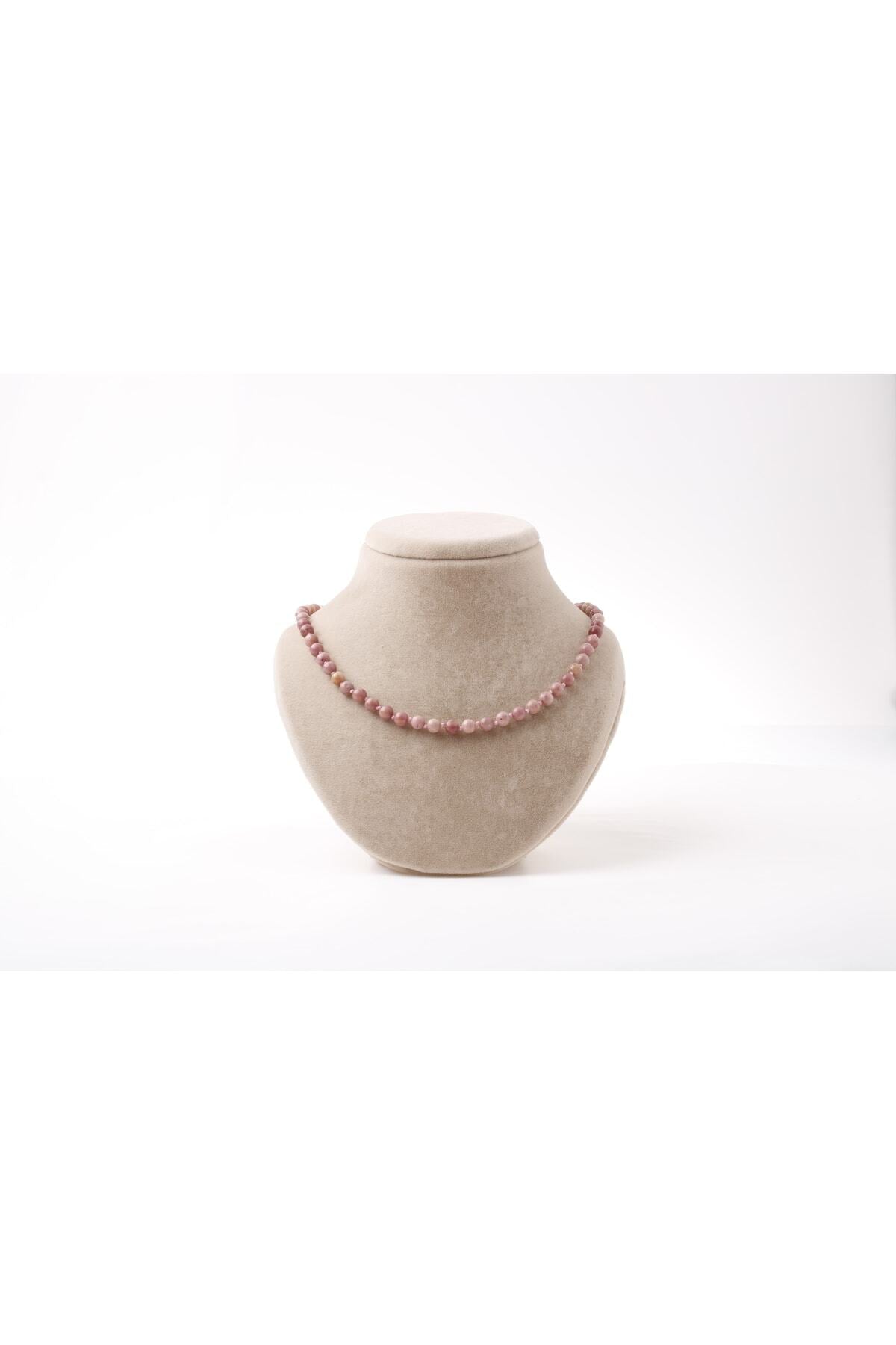 Sertifikalı Pembe Jasper Doğaltaş Kolye 6 Mm, M583