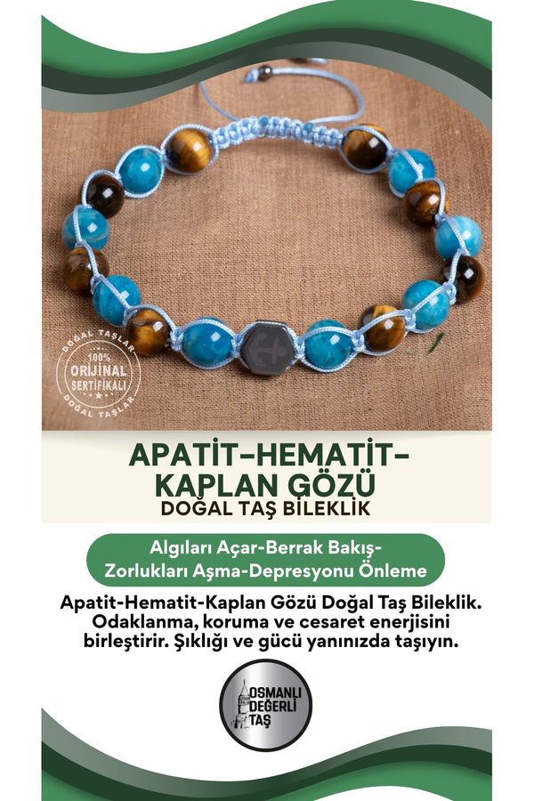 SERTİFİKALI apatit - hematit - kaplangözü Doğal Taş Bileklik