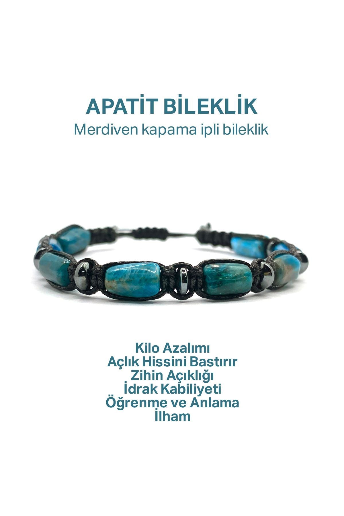 Orijinal Hakiki Apatit - Hematit Doğal Taş Merdiven Kapama İpli bileklik