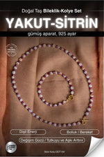 SERTİFİKALI Yakut-Sitrin Doğal Taş Bileklik&Kolye Gümüş Aparatlı Set ODT159