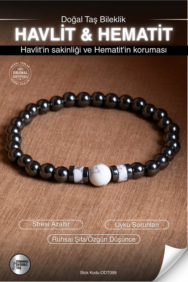 Sertifikalı Havlit-Hematit Doğal Taş Bileklik ODT099
