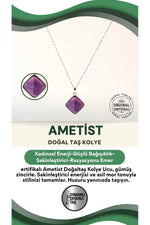 Sertifikalı Ametist Doğaltaş Kolye Ucu, Gümüş Zincirle Birlikte Ku006
