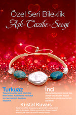Özel Tasarım Kadın Bilekliği Cazibe-sevgi-aşk İnci-Kristal Kuvars-Turkuaz(FİRUZE)