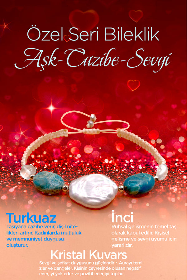 Özel Tasarım Kadın Bilekliği Cazibe-sevgi-aşk İnci-Kristal Kuvars-Turkuaz(FİRUZE)