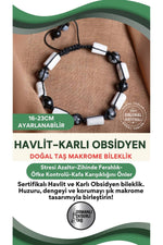 SERTİFİKALI Havlit-Karlı Obsidyen Doğal Taş Ayarlanabilir Makrome Bileklik