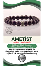 Sertifikalı Ametist Doğal Taş Bileklik 9mm