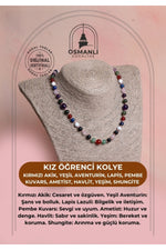 Sertifikalı Aventurin-pembe Kuvars-obsidyen-lapis-havlit-yeşim-ametist Kız Öğrenci Kolye
