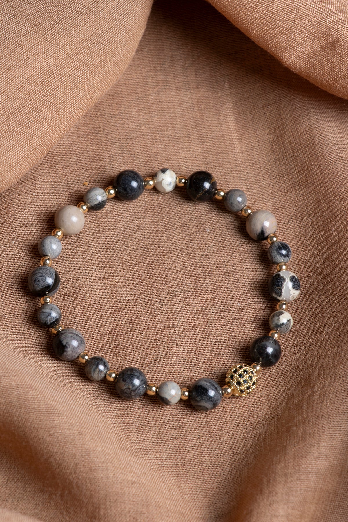 SERTİFİKALI Gümüş Jasper-Hematit Doğal Taş Bileklik 6-8 mm