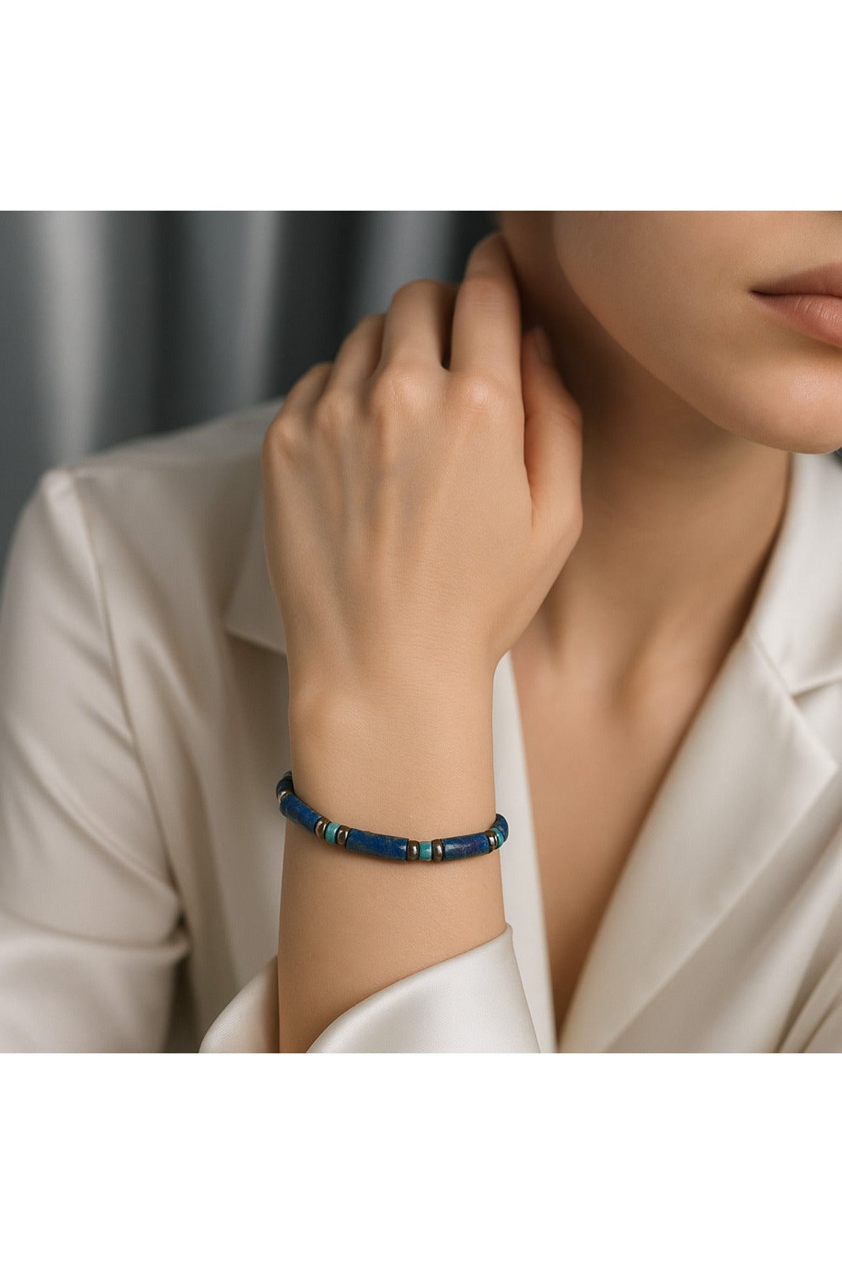 SERTİFİKALI Lapis Lazuli Turkuaz Hematit Doğal Taş Bileklik
