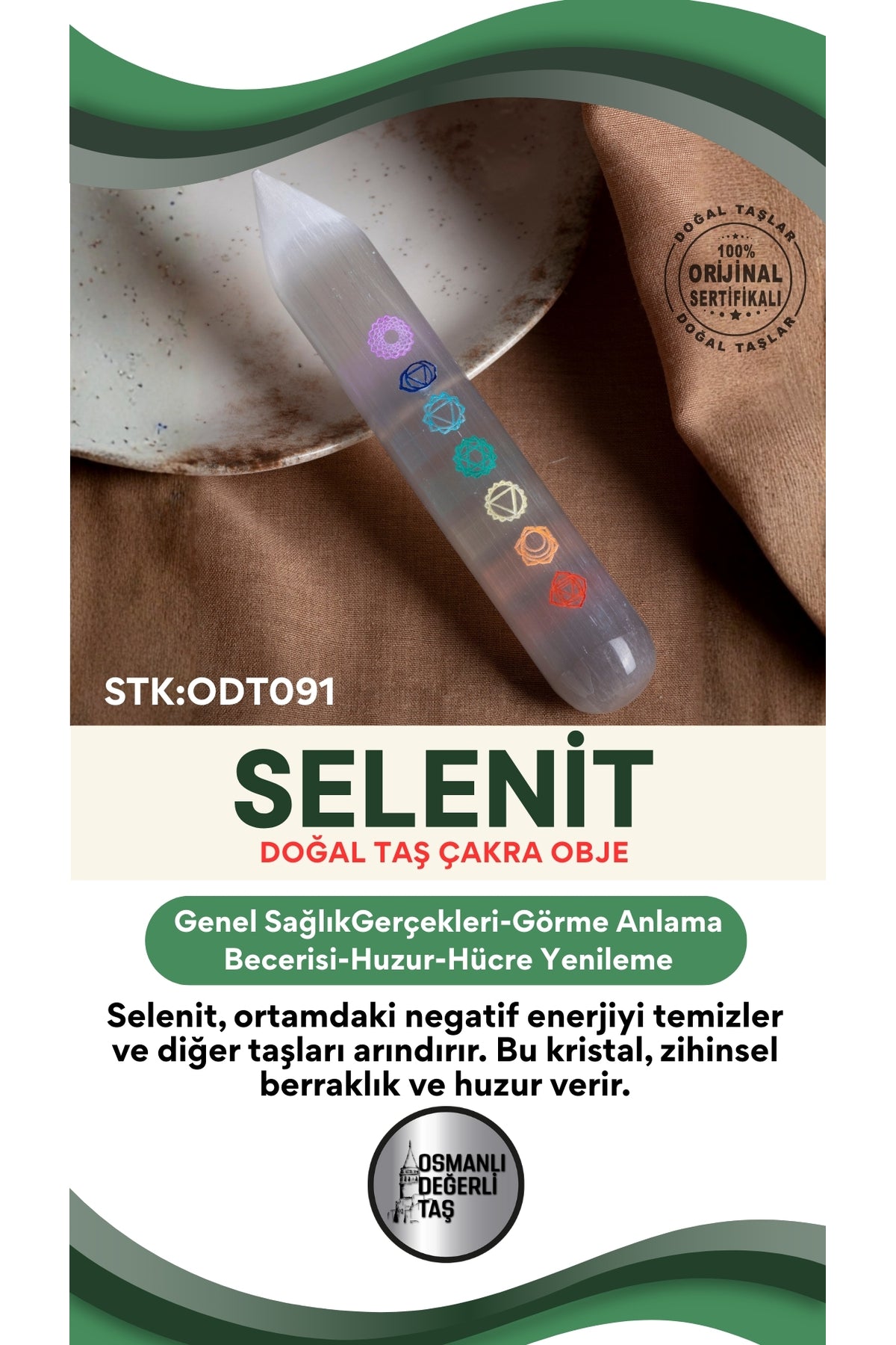 SERTİFİKALI Selenit Doğal Taş Çakra Obje ODT091
