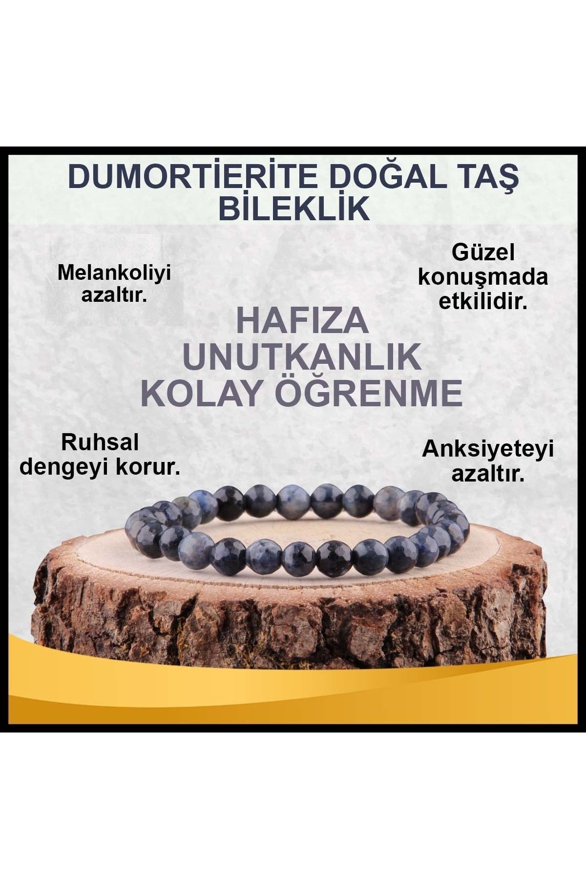 Sertifikalı Dumortierite Doğal Taş Bileklik 6 Mm - B817