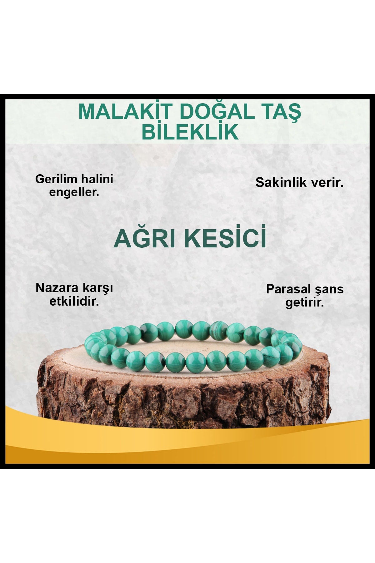 Sertifikalı Malakit Doğal Taş Bileklik 6 Mm - B836
