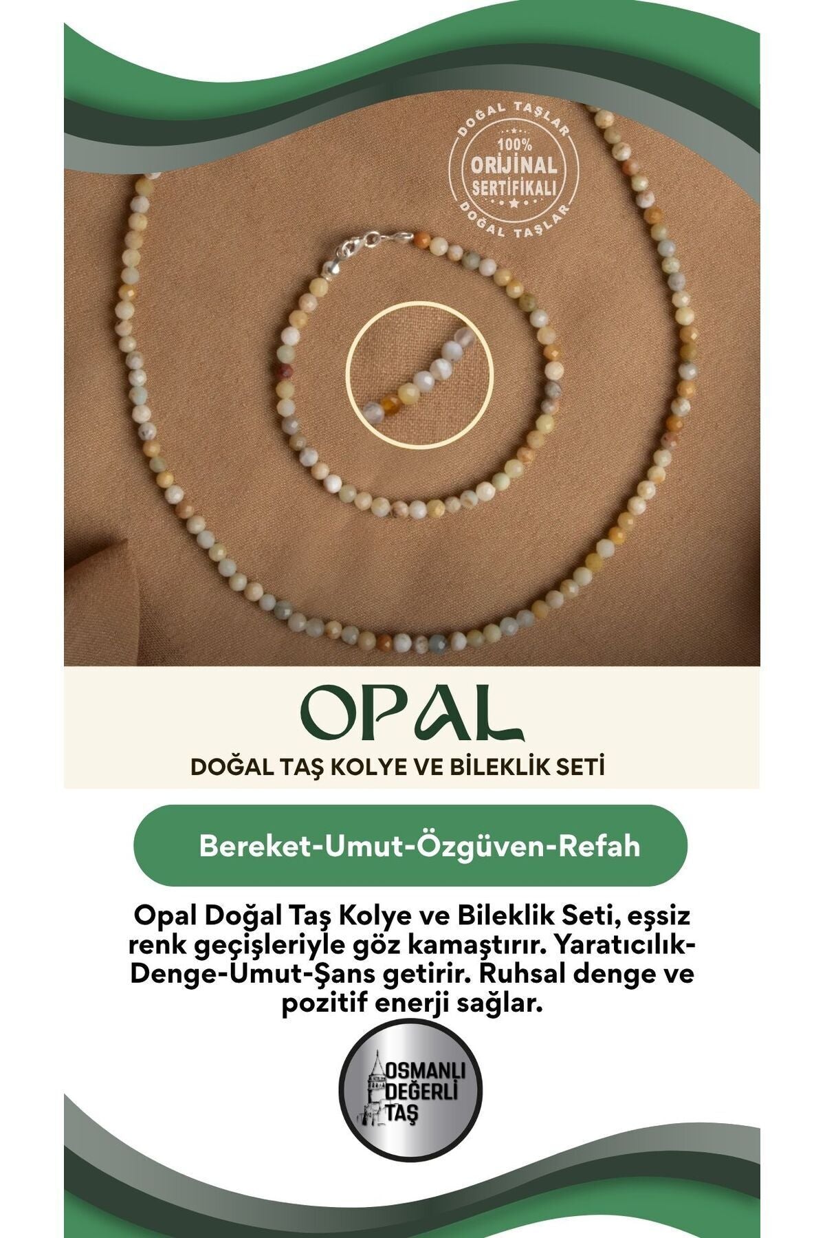 Sertifikalı Opal Doğal Taş Kolye ve Bileklik Seti – Duygusal Dengenin Zarif Yansıması