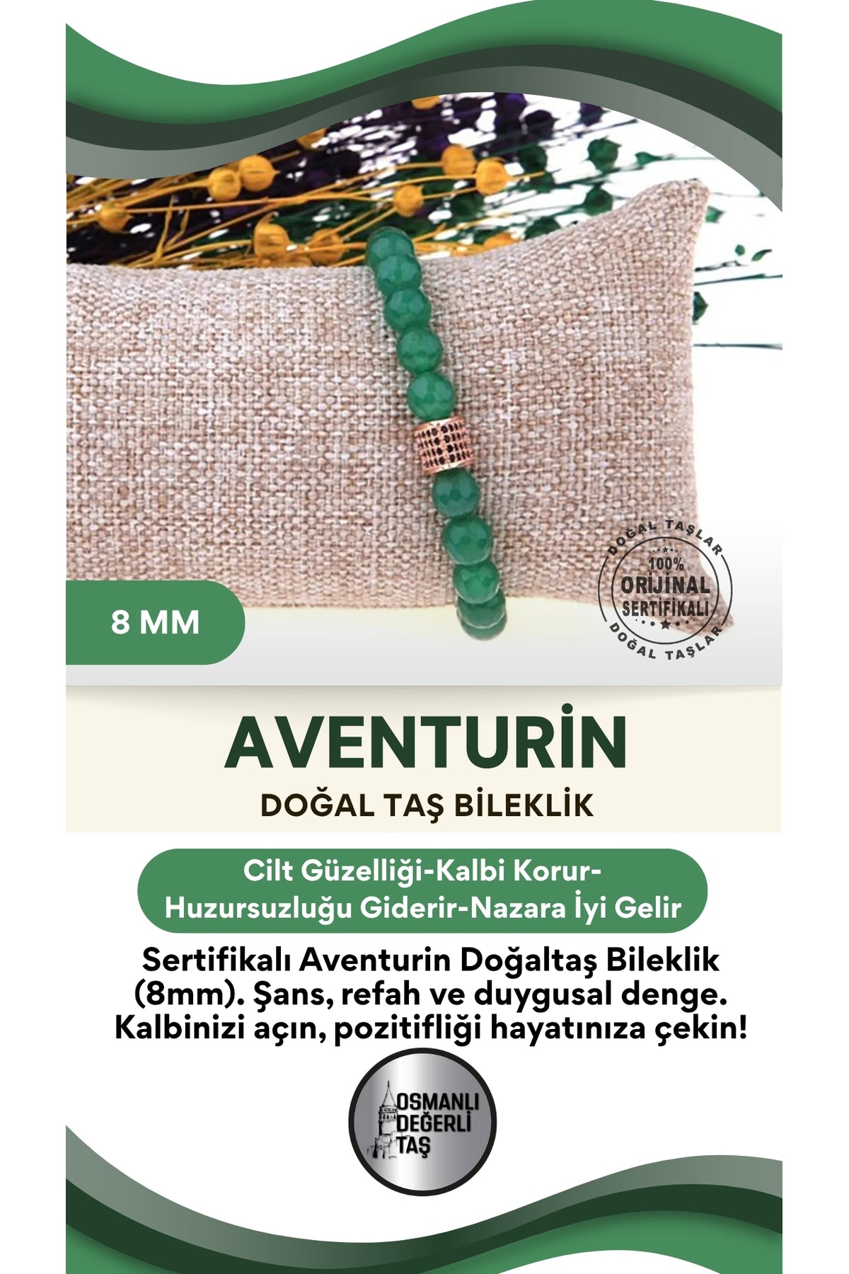 Sertifikalı Aventurin -8 Mm Doğaltaş Bileklik B267