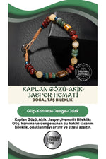 Sertifikalı Kaplan Gözü Akik Jasper Hematit Doğal Taşlı Hakiki Tasarım Bileklik