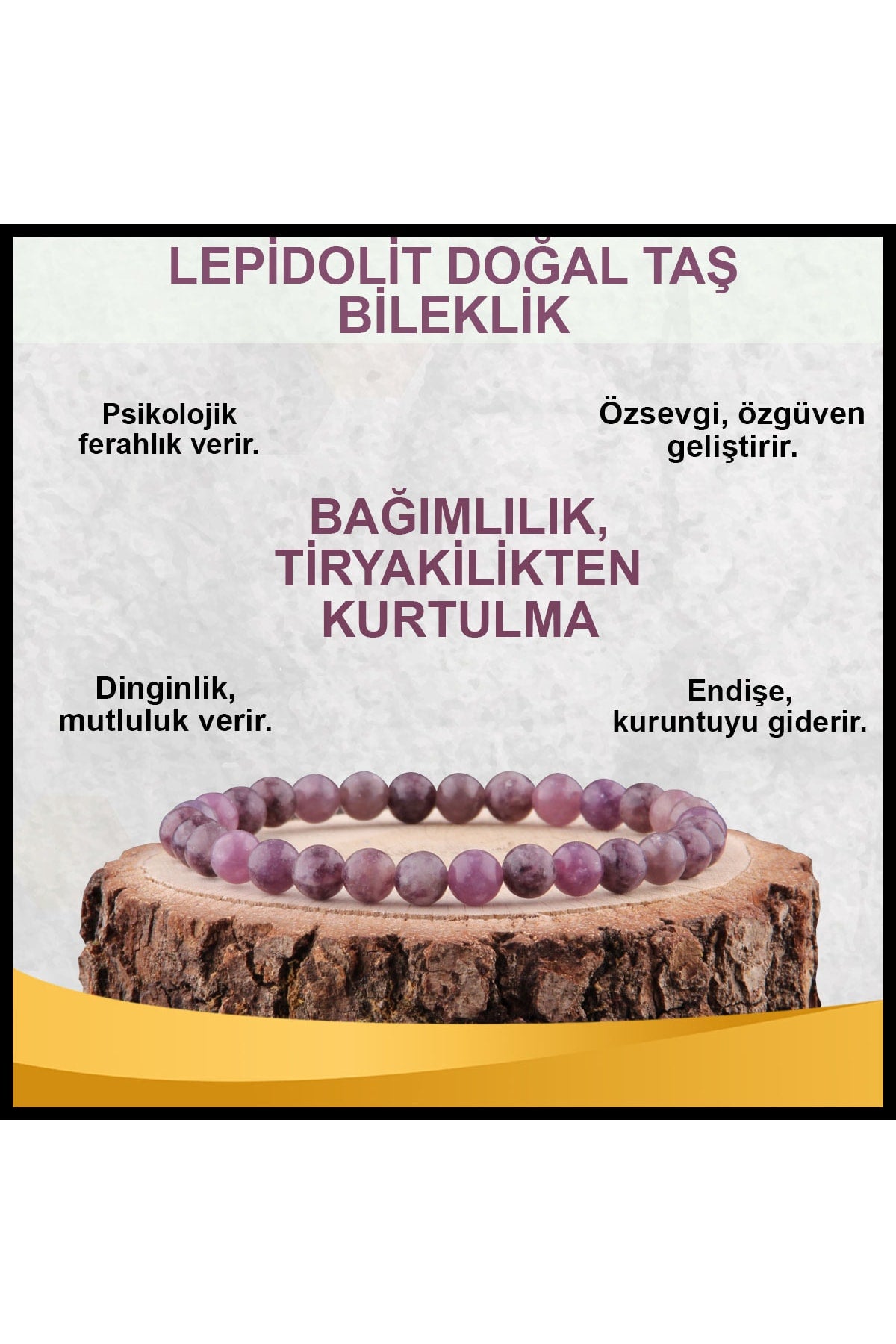 Sertifikalı Lepidolit Doğal Taş Bileklik 6 Mm - B835