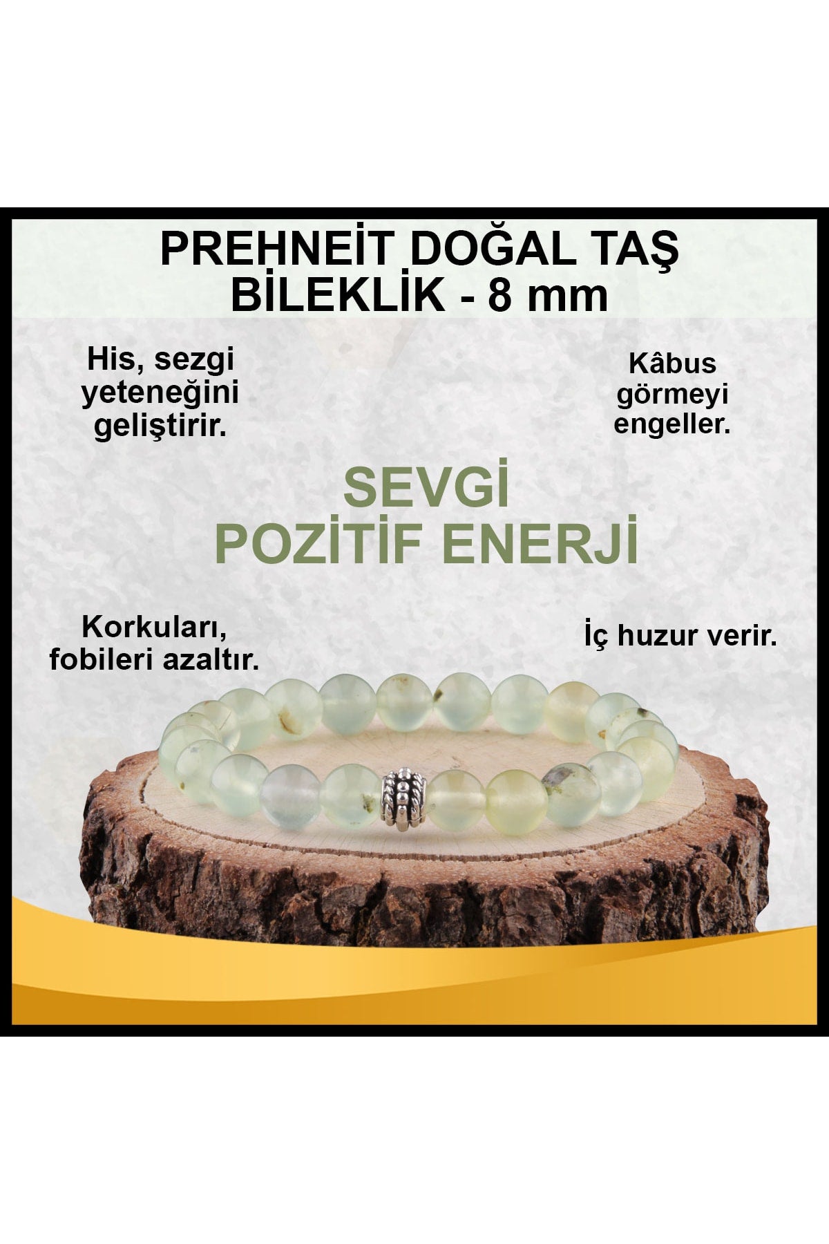 Sertifikalı Prehneit Doğal Taş Bileklik 8 Mm - B877