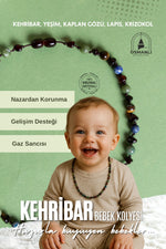 Sertifikalı Doğal Taş Bebek Kolye - Yeşim-lapis-kehribar-kaplan Gözü-krizokol