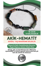SERTİFİKALI Akik-Hematit Doğal Taş Makrome Ayarlanabilir Zirkon Aparatlı Bileklik