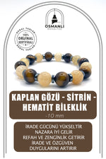 Kaplan Gözü - Sitrin - Hematit 10mm Doğal Taş Bileklik