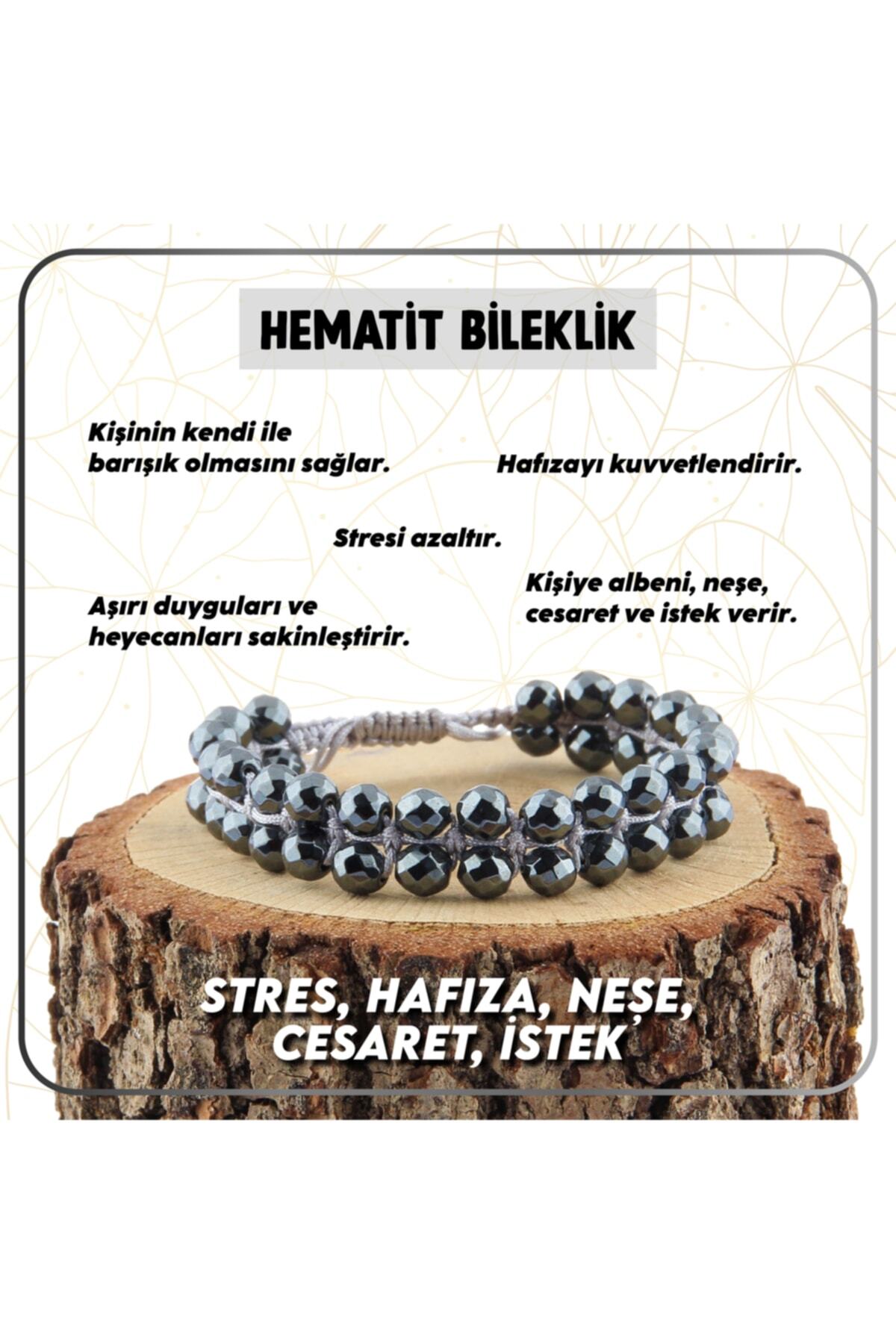 Sertifikalı Hematit Doğal Taşı Bileklik - 6 Mm B654