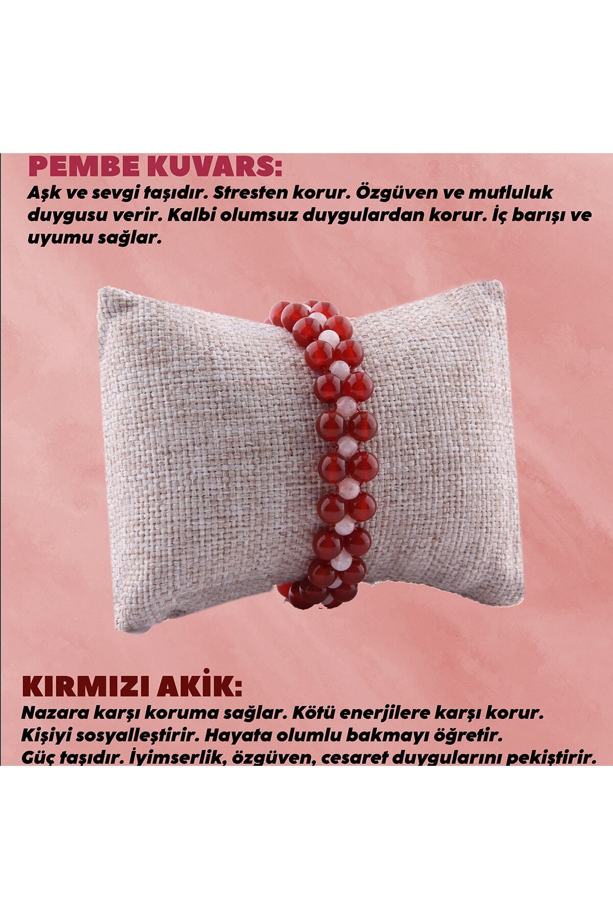 Sertifikalı Akik - Pembe Kuvars Doğal Taş Makrome Bileklik - B765