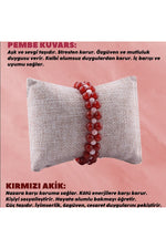 Sertifikalı Akik - Pembe Kuvars Doğal Taş Makrome Bileklik - B765