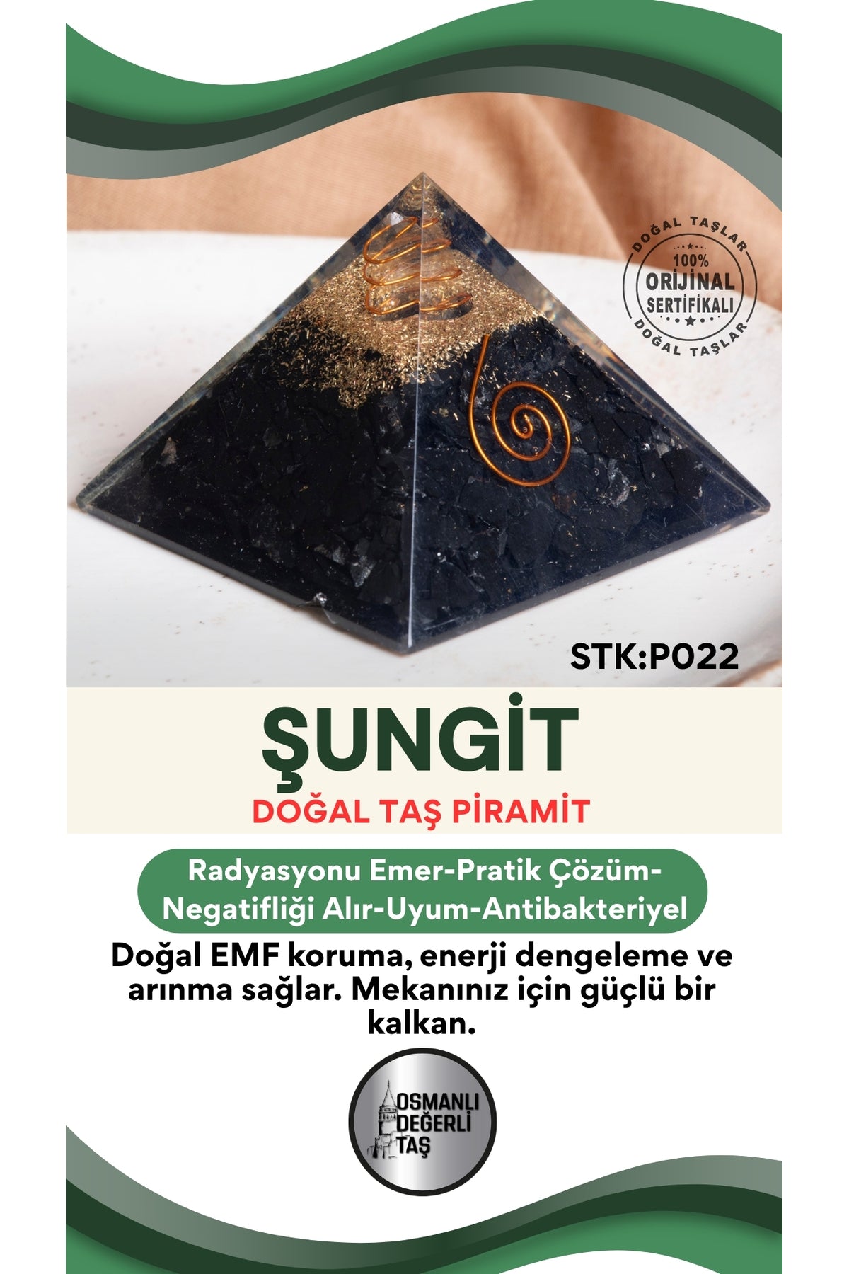 Sertifikalı Şungit Doğal Taş Piramit No:2 P022