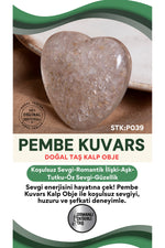 Sertifikalı Pembe Kuvars Doğal Taş Kalp Obje P039