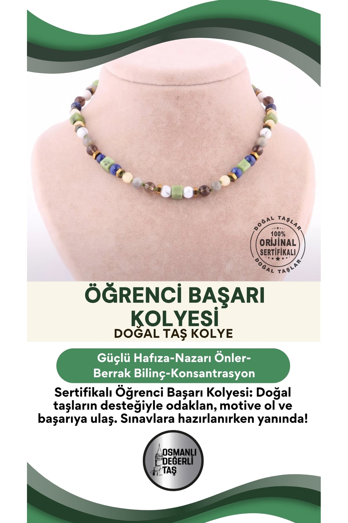 Sertifikalı Sertifikalı Öğrenci Doğal Taş Başarı Kolye M232