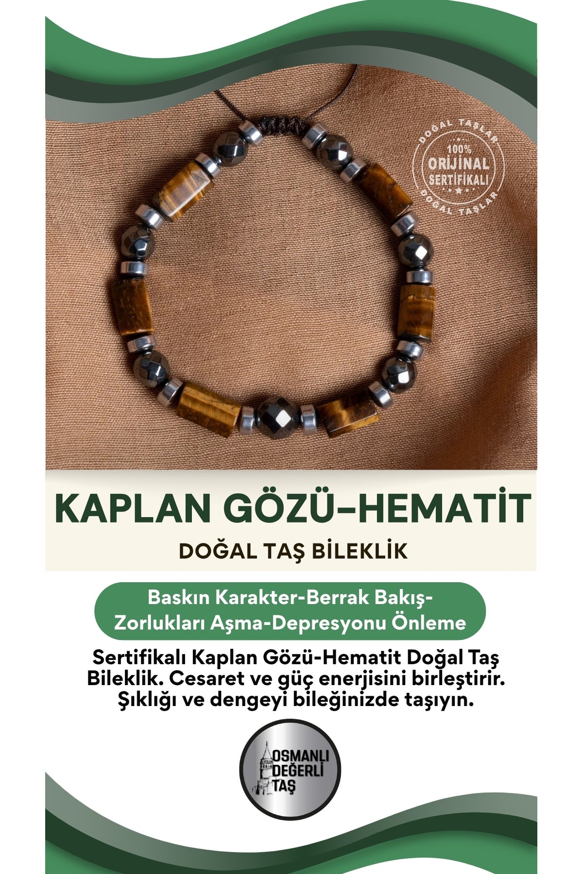 Sertifikalı kaplan gözü - hematit Doğal Taş Bileklik