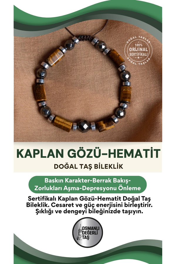 Sertifikalı kaplan gözü - hematit Doğal Taş Bileklik