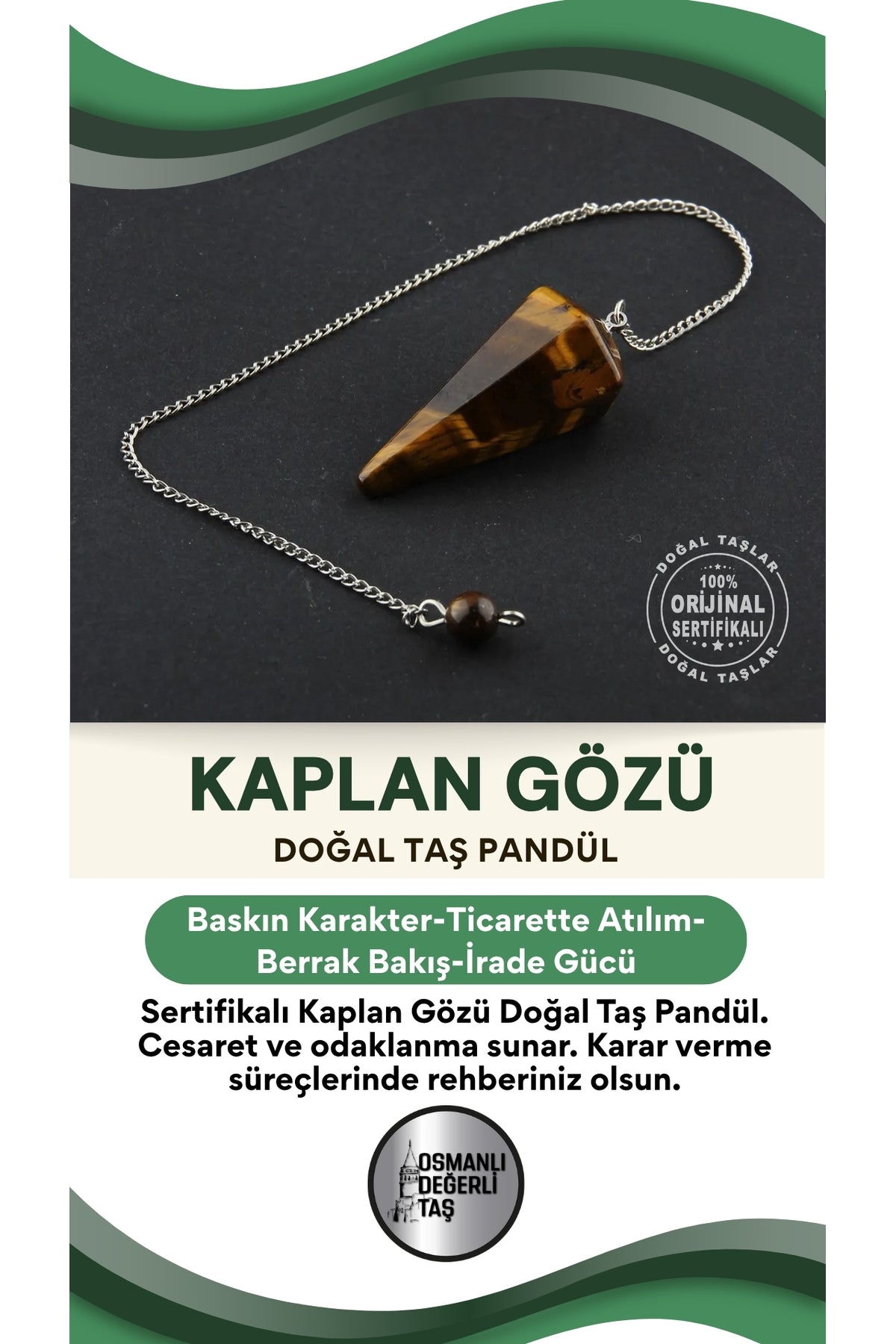 Sertifikalı Kaplan Gözü Doğal Taş Pandül - S013