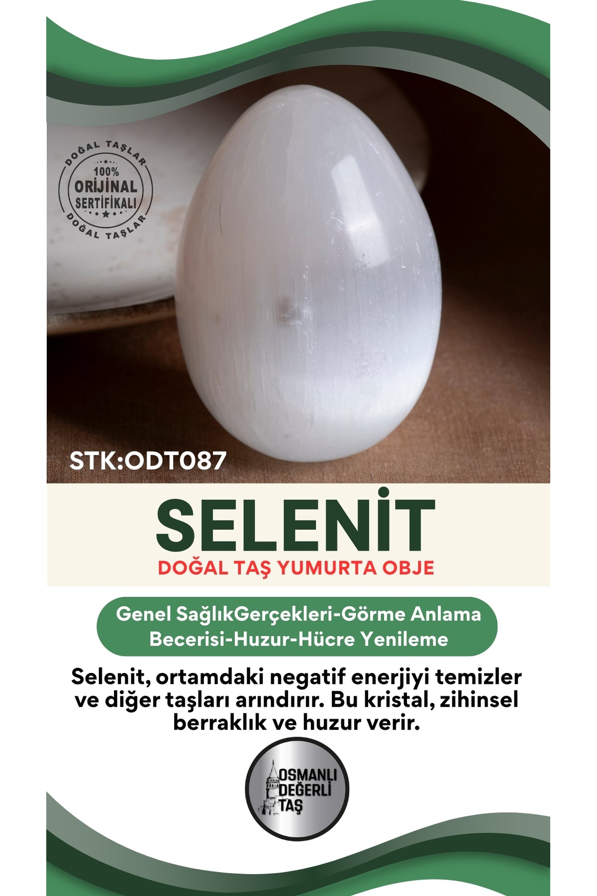 SERTİFİKALI Selenit Doğal Taş Yumurta Obje ODT087