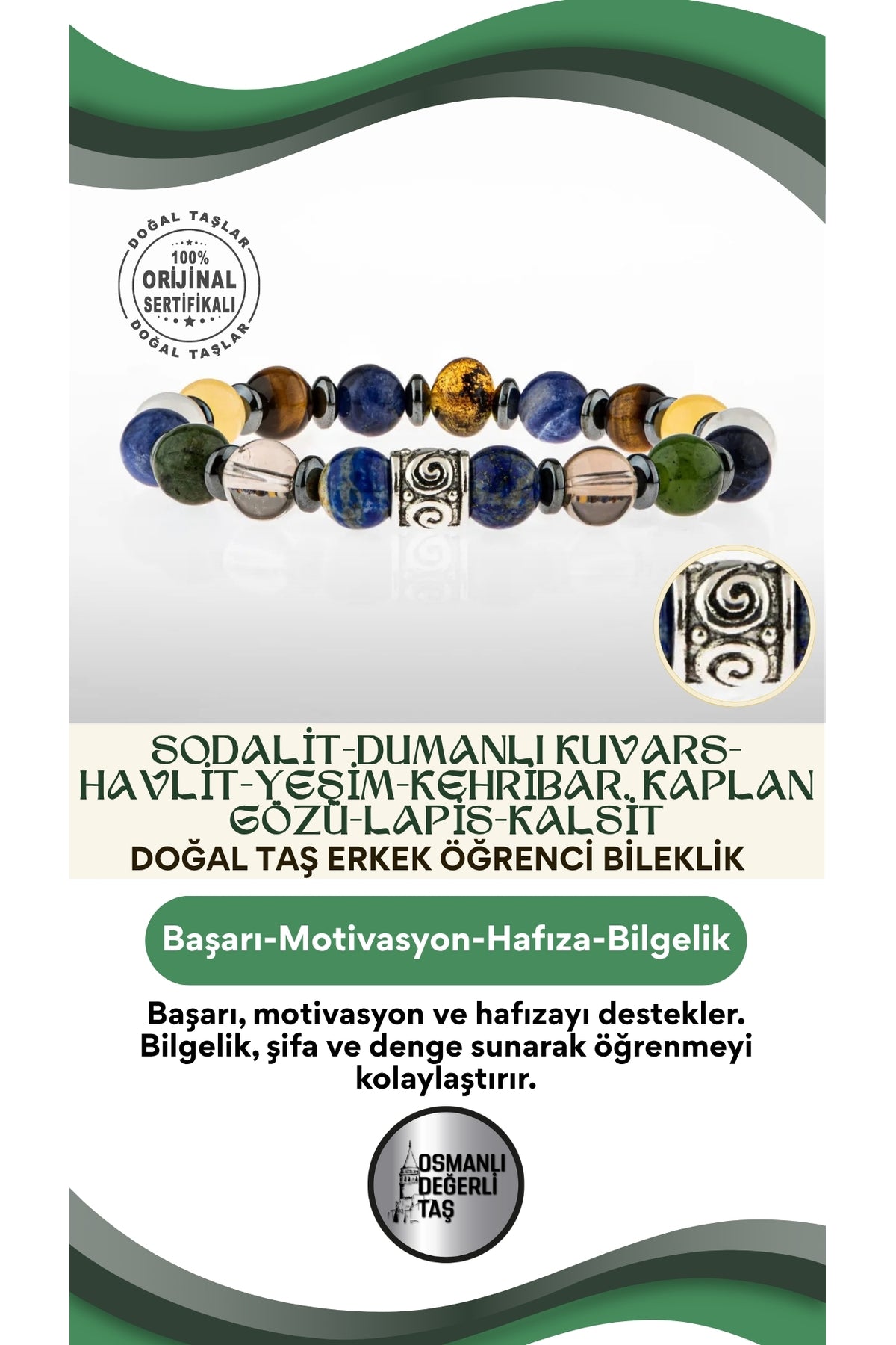Sertifikalı Erkek Öğrenci Başarı Motivasyon Hafıza Bilekliği