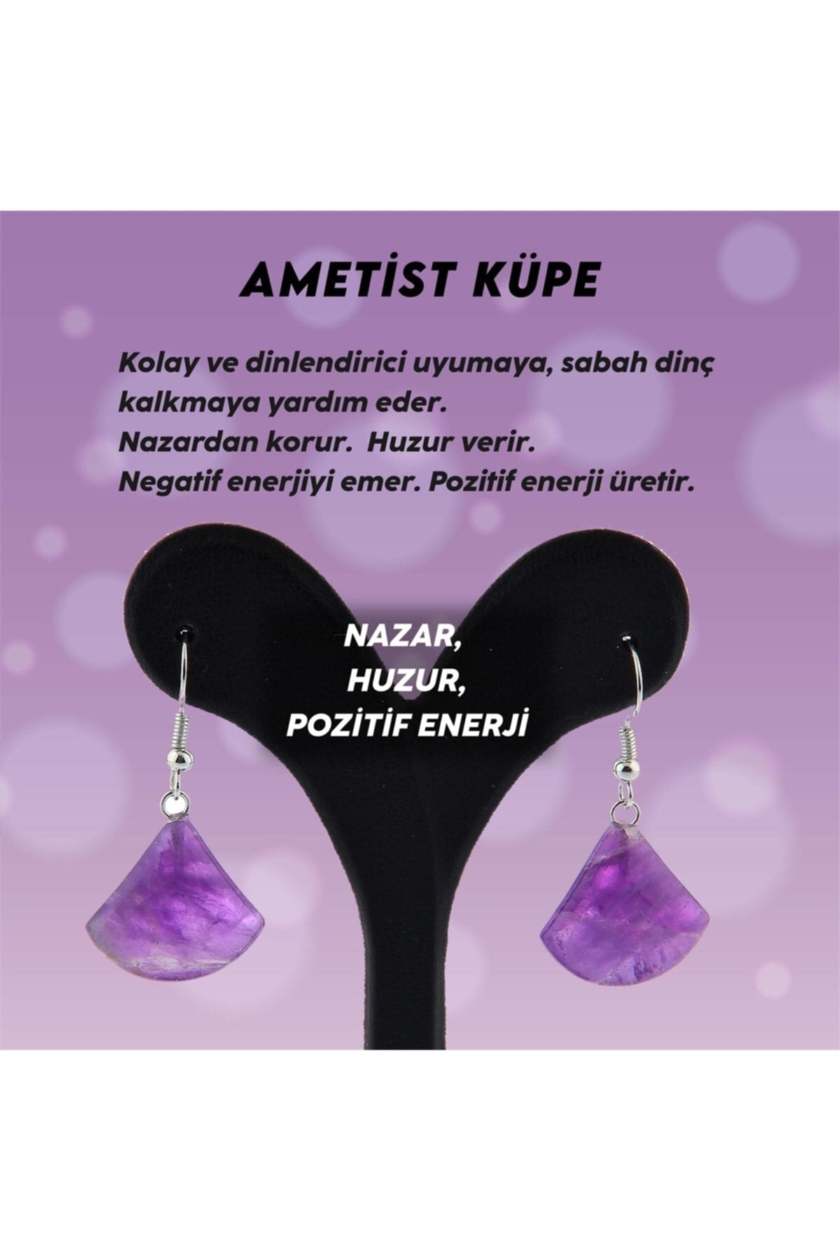 Sertifikalı Ametist Doğal Taş Küpe - 12mm Kare Mor