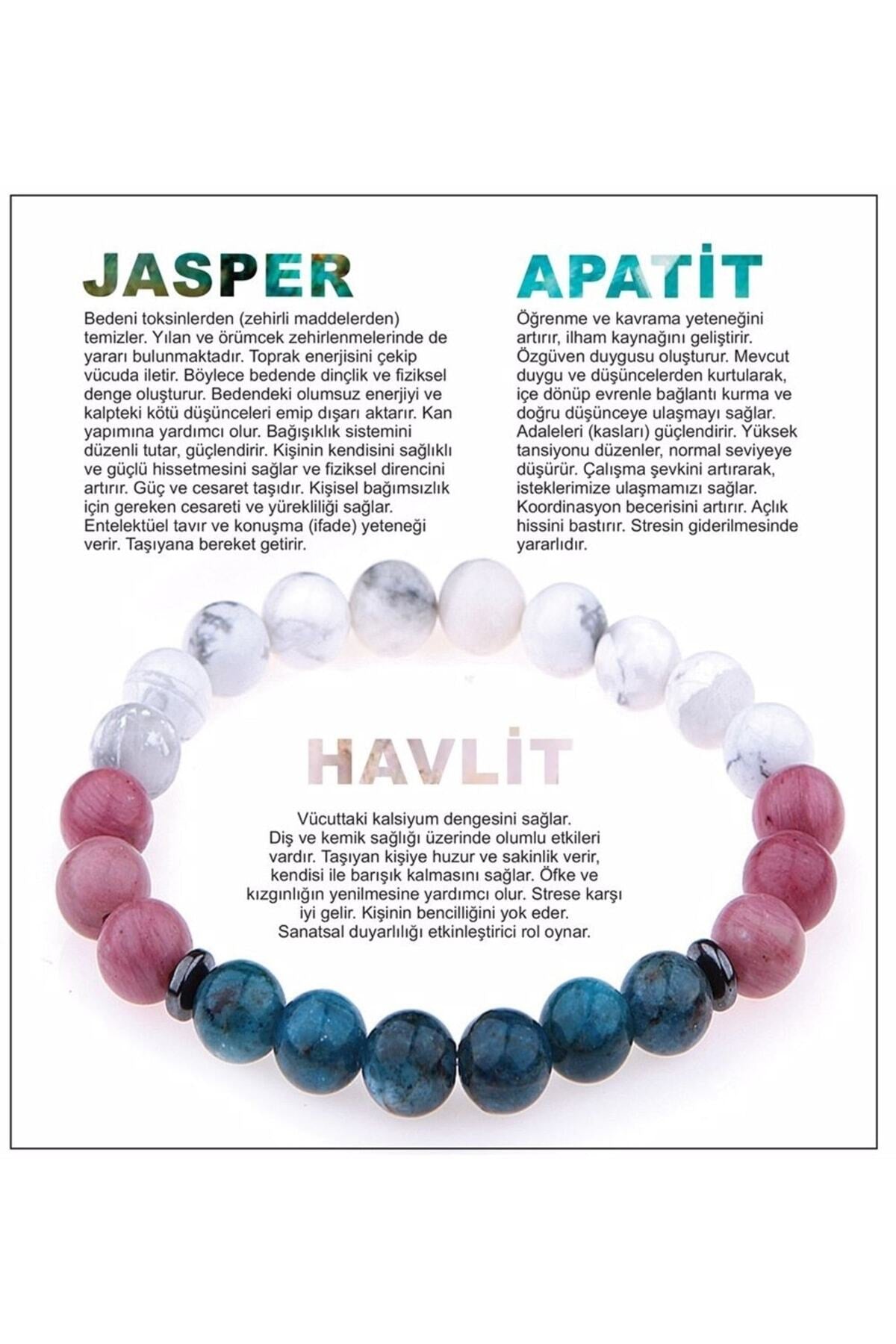 Sertifikalı Doğal Taş Bileklik - Jasper-apatit-havlit