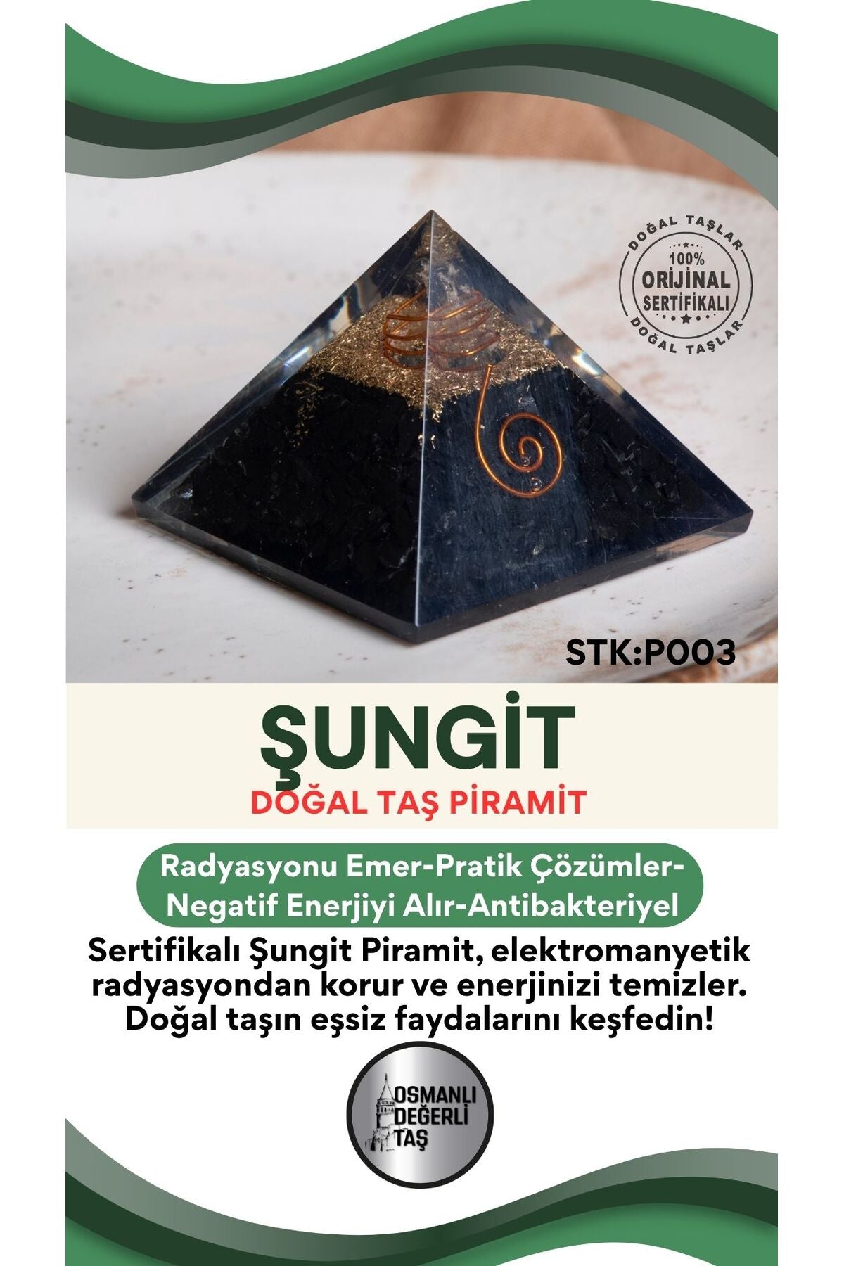 Sertifikalı Şungit Doğal Taş Piramit P003