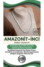 SERTİFİKALI Amazonit İnci Doğal Taş Gümüş Kapama Kolye