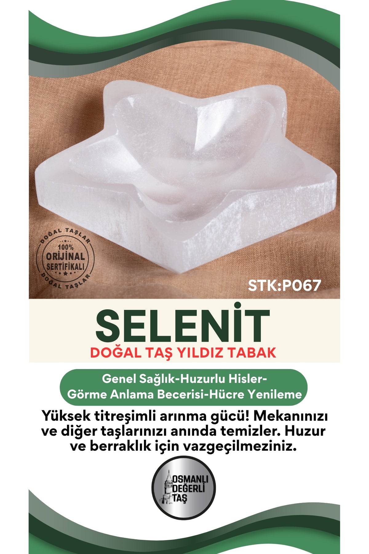 Sertifikalı Selenit Doğal Taş Yıldız Tabak P067