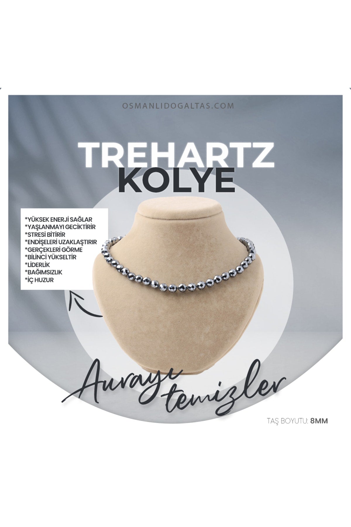 Sertifikalı Trehartz Doğaltaş Kolye 8 Mm, M549