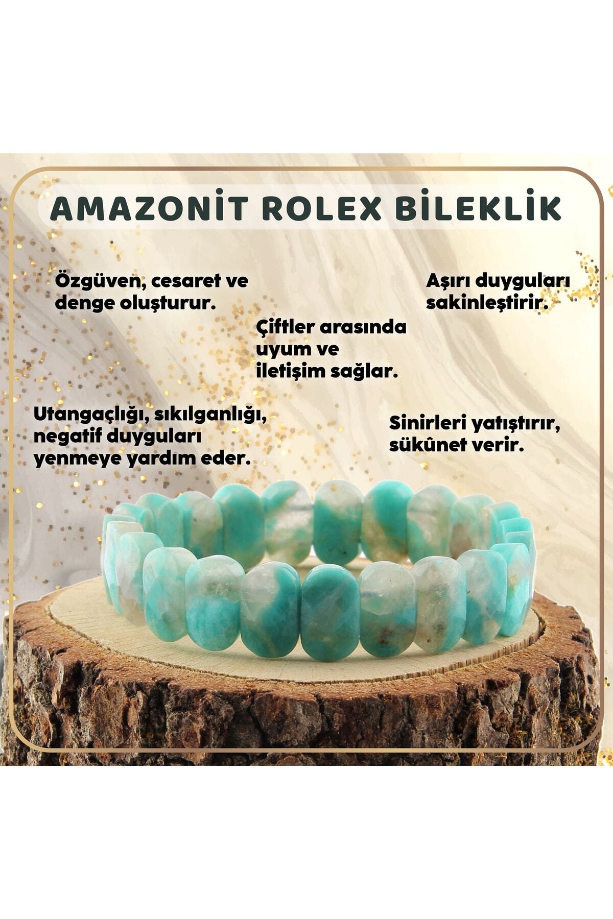 Sertifikalı Amazonit Doğal Taş Roleks Bileklik B439