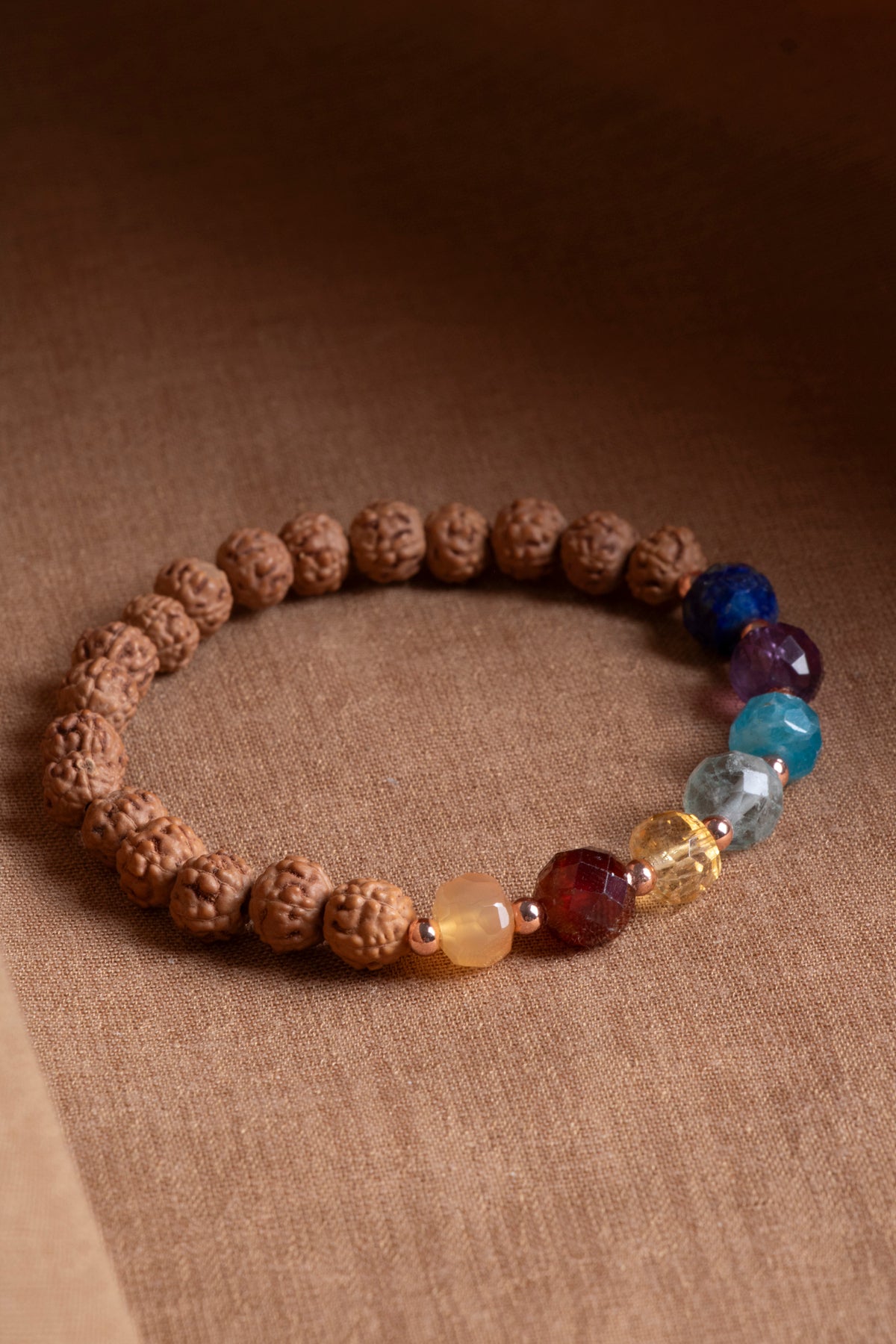 Sertifikalı RUDRAKSHA-SİTRİN-LAL-AKİK-FLORİT-AMETİST-LAPİS Doğal Taş Bileklik ODT098