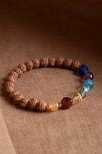 Sertifikalı RUDRAKSHA-SİTRİN-LAL-AKİK-FLORİT-AMETİST-LAPİS Doğal Taş Bileklik ODT098