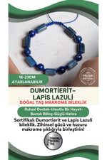 SERTİFİKALI Dumortierite- Lapis Lazuli Doğal Taş Ayarlanabilir Makrome Bileklik