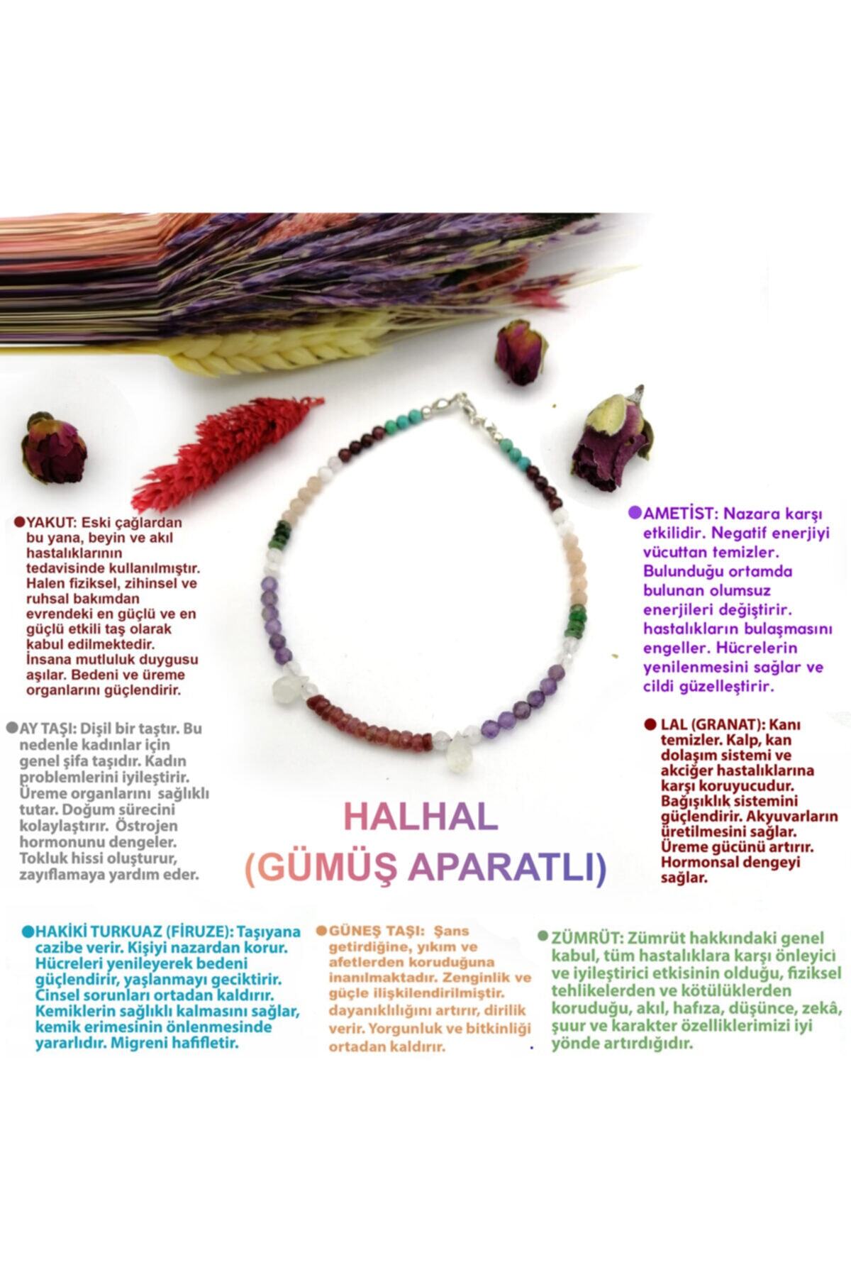 Halhal (gümüş Aparatlı) Ametist-yakut-ay Taşı-lal-turkuaz-güneş Taşı-zümrüt (28cm)