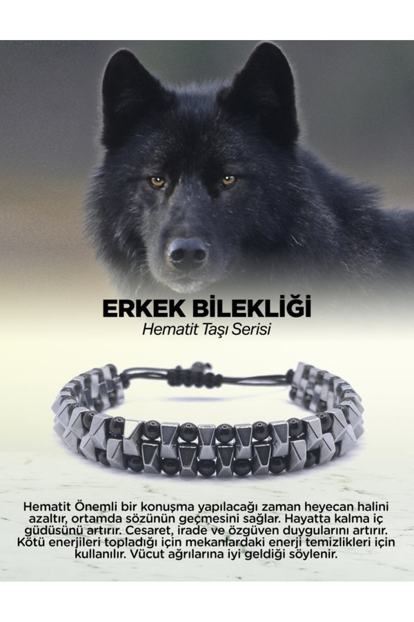 Erkek Bilekliği Hematit Sertifikalı Hakiki Orijinal İpli Doğal Taş