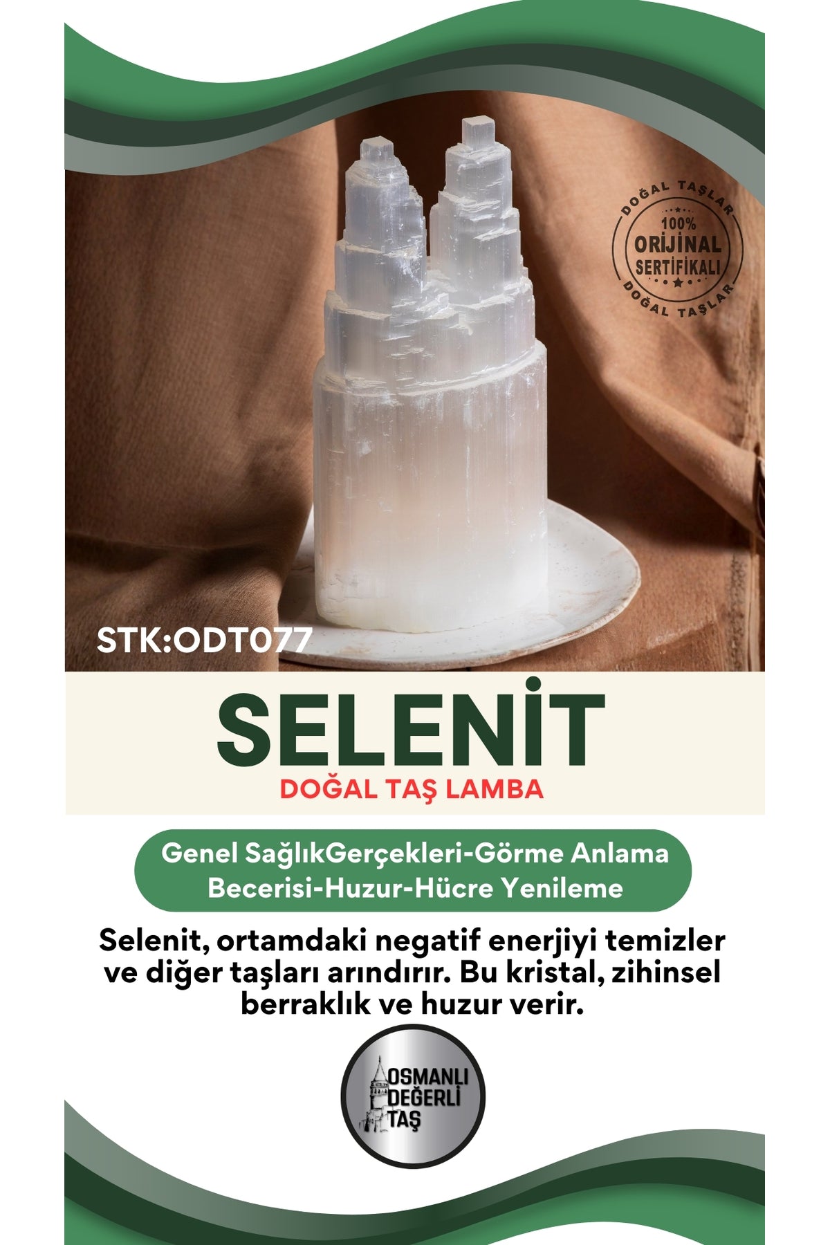 SERTİFİKALI Selenit Doğal Taş Lamba ODT077